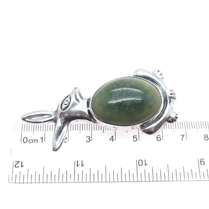 925 Sterling Silver Vintage Mexico Real Jade Rabbit Oxidized Pin Brooch