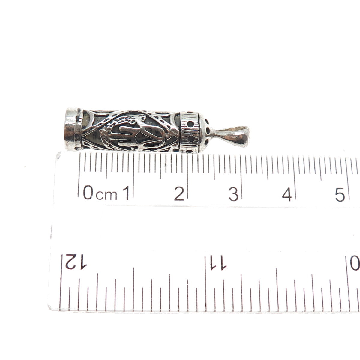 925 Sterling Silver Vintage Mezuzah Scroll Oxidized Charm Pendant
