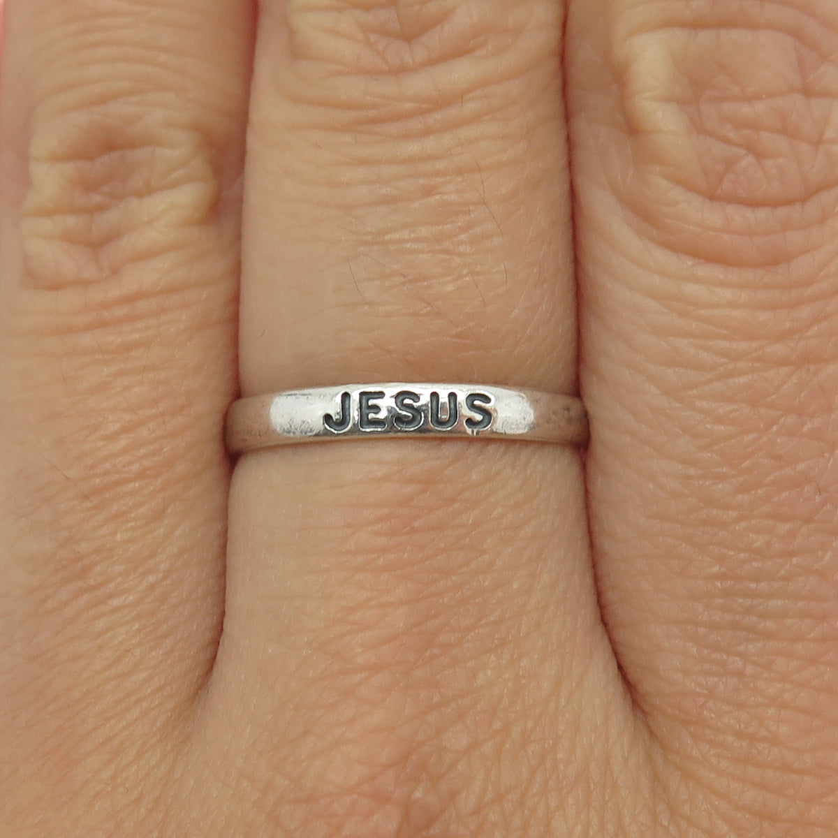 WALDECK JOHNSON 925 Sterling Silver Vintage "Jesus" Band Ring Size 8