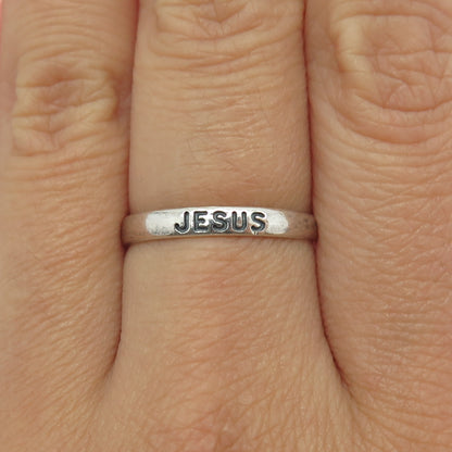 WALDECK JOHNSON 925 Sterling Silver Vintage "Jesus" Band Ring Size 8