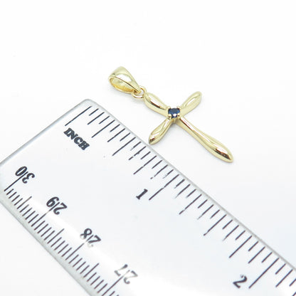 HAN 925 Sterling Silver Gold Plated Dark Blue C Z Cross Pendant