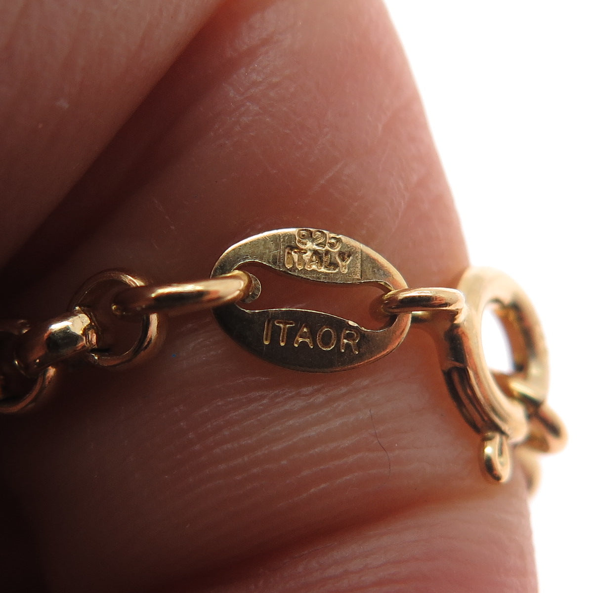 ITAOR 925 Sterling Silver Gold Plated Italy Spiga & Rolo Chain Necklace 16"