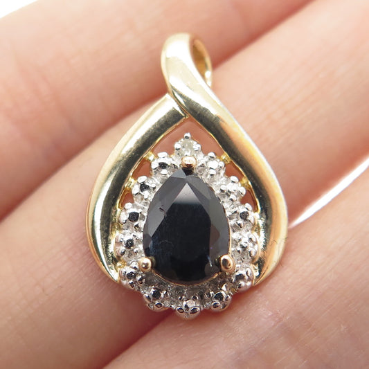 925 Sterling Silver 2-Tone Real White Diamond Accent & Sapphire Gemstone Pendant