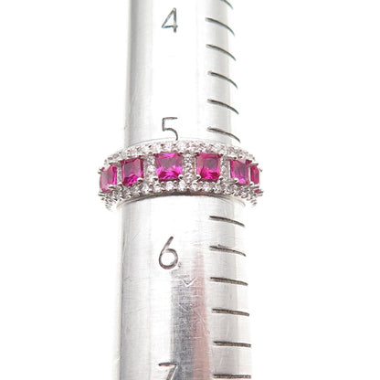 925 Sterling Silver Lab-Created Ruby & C Z Eternity Band Ring Size 5.5