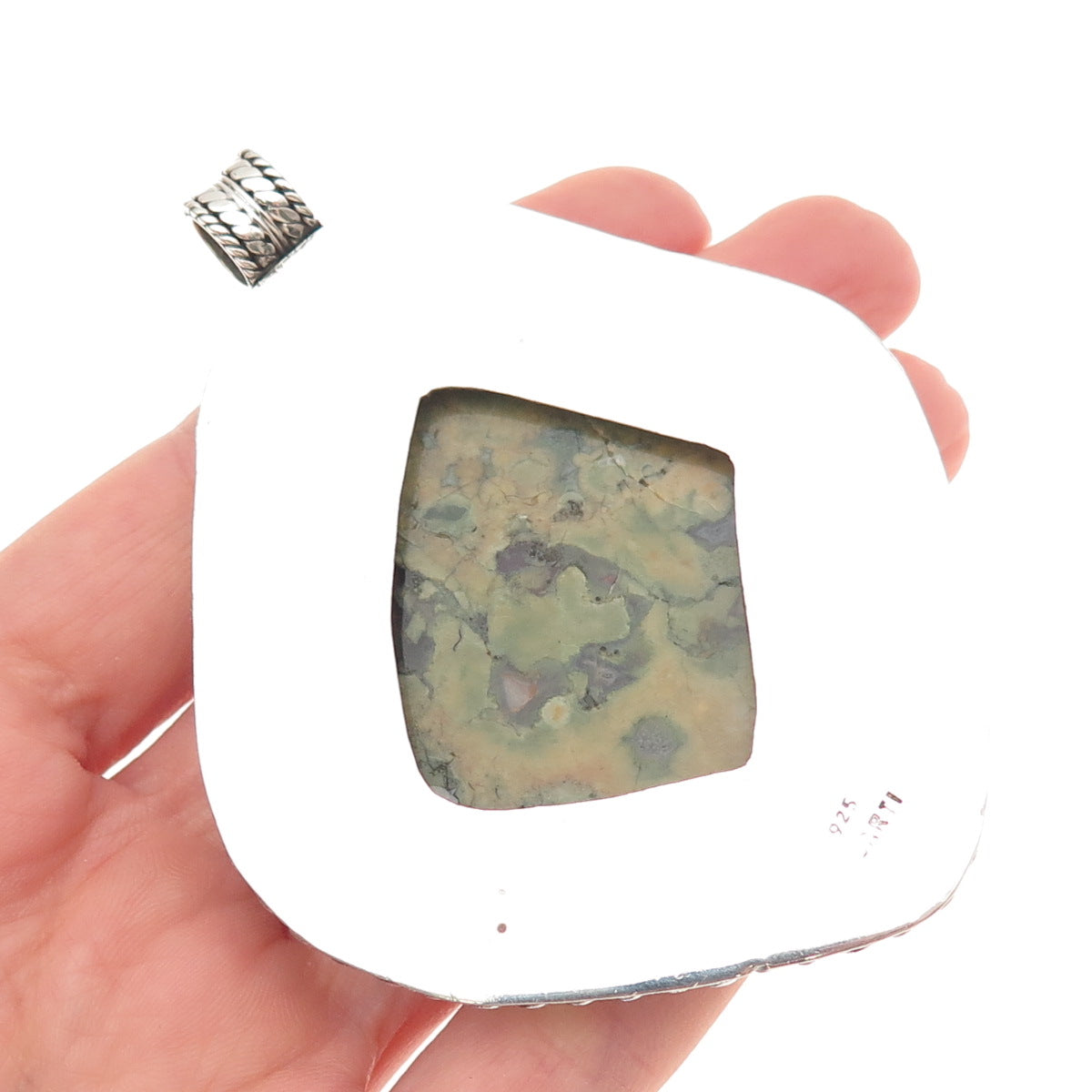 CARTI 925 Sterling Silver Vintage Real Rhyolite Jasper Large 51.2g Pendant