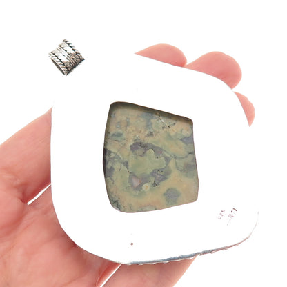 CARTI 925 Sterling Silver Vintage Real Rhyolite Jasper Large 51.2g Pendant