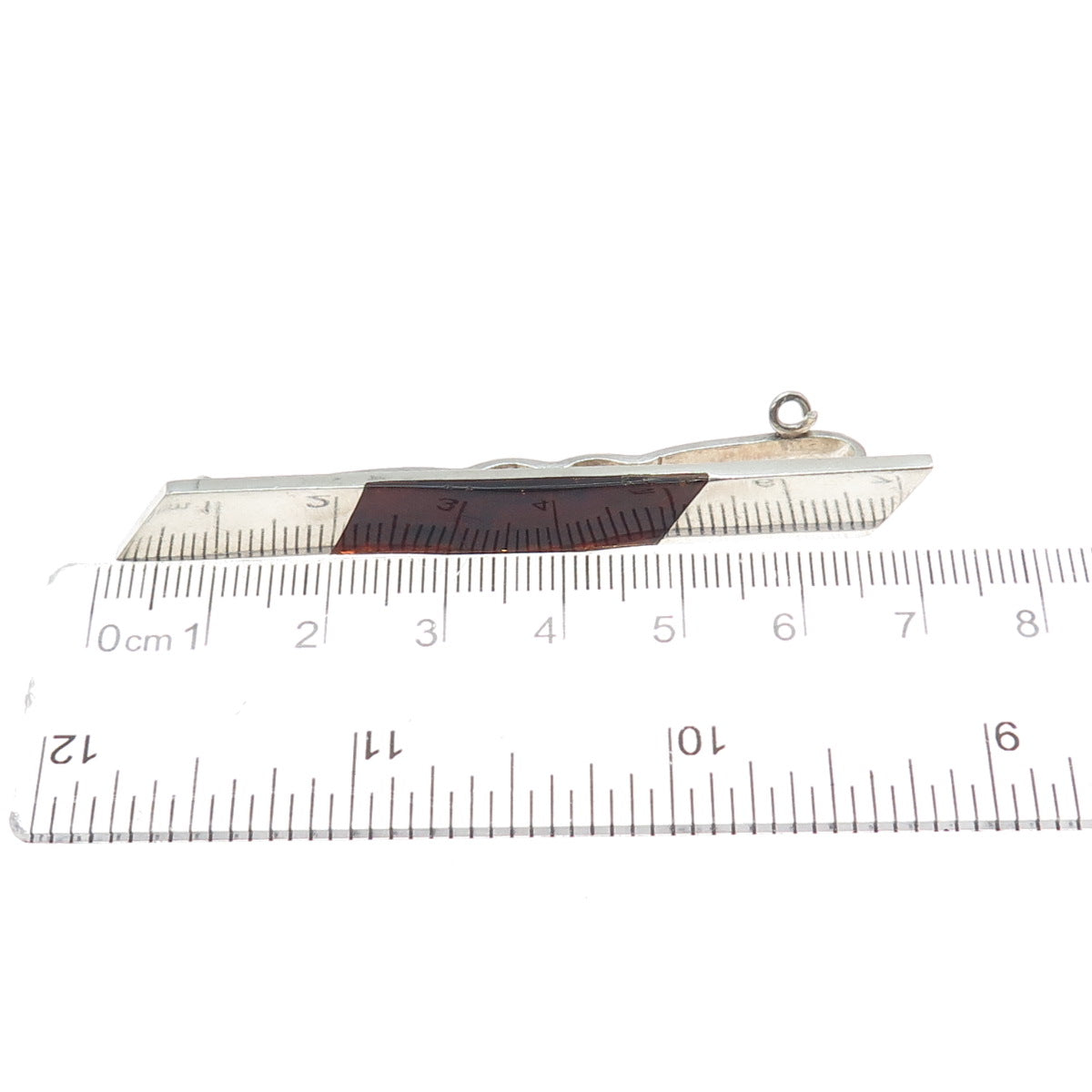 925 Sterling Silver Vintage Real Amber Modernist Tie Clip
