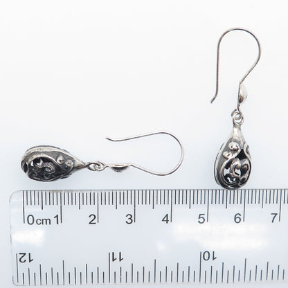 925 Sterling Silver Vintage Heart Teardrop Dangle Oxidized Earrings
