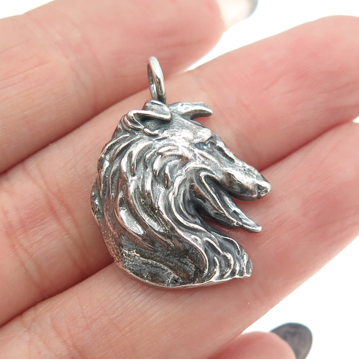 925 Sterling Silver Vintage Collie Dog Oxidized Charm Pendant