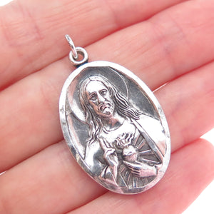 925 Sterling Silver Antique Art Deco St. Mary & Jesus Oxidized Charm Pendant