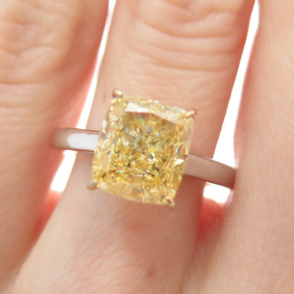 DSMK 925 Sterling Silver 2-Tone Radiant-Cut Canary C Z Ring Size 6