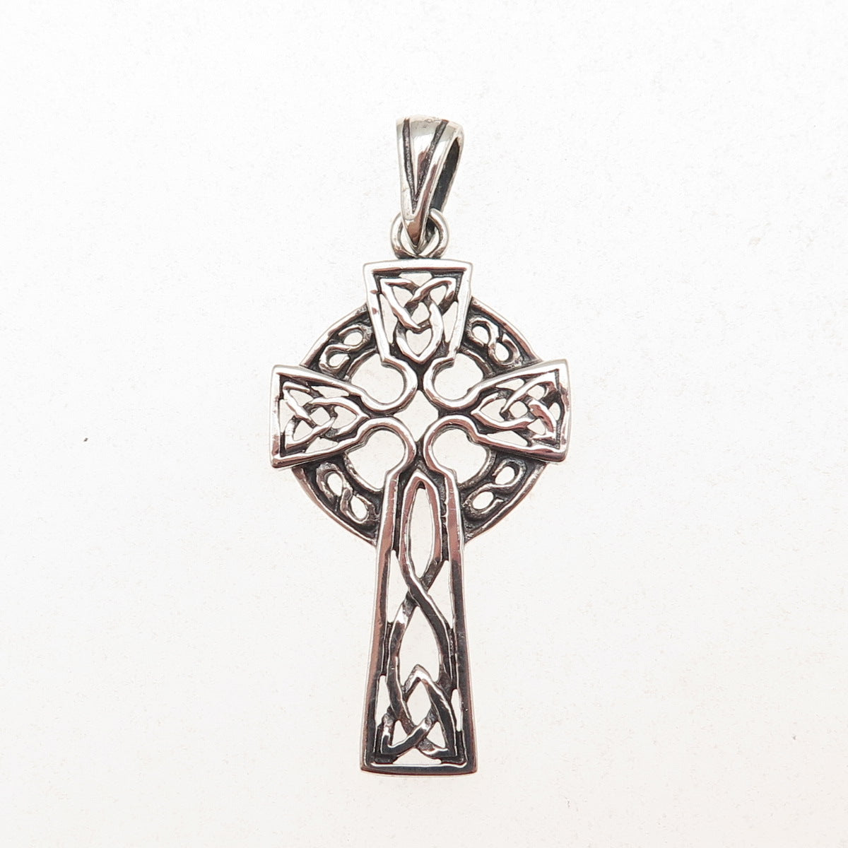925 Sterling Silver Vintage Celtic Trinity Cross Oxidized Charm Pendant