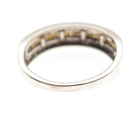 925 Sterling Silver Real White & Canary Diamond Ring Size 8