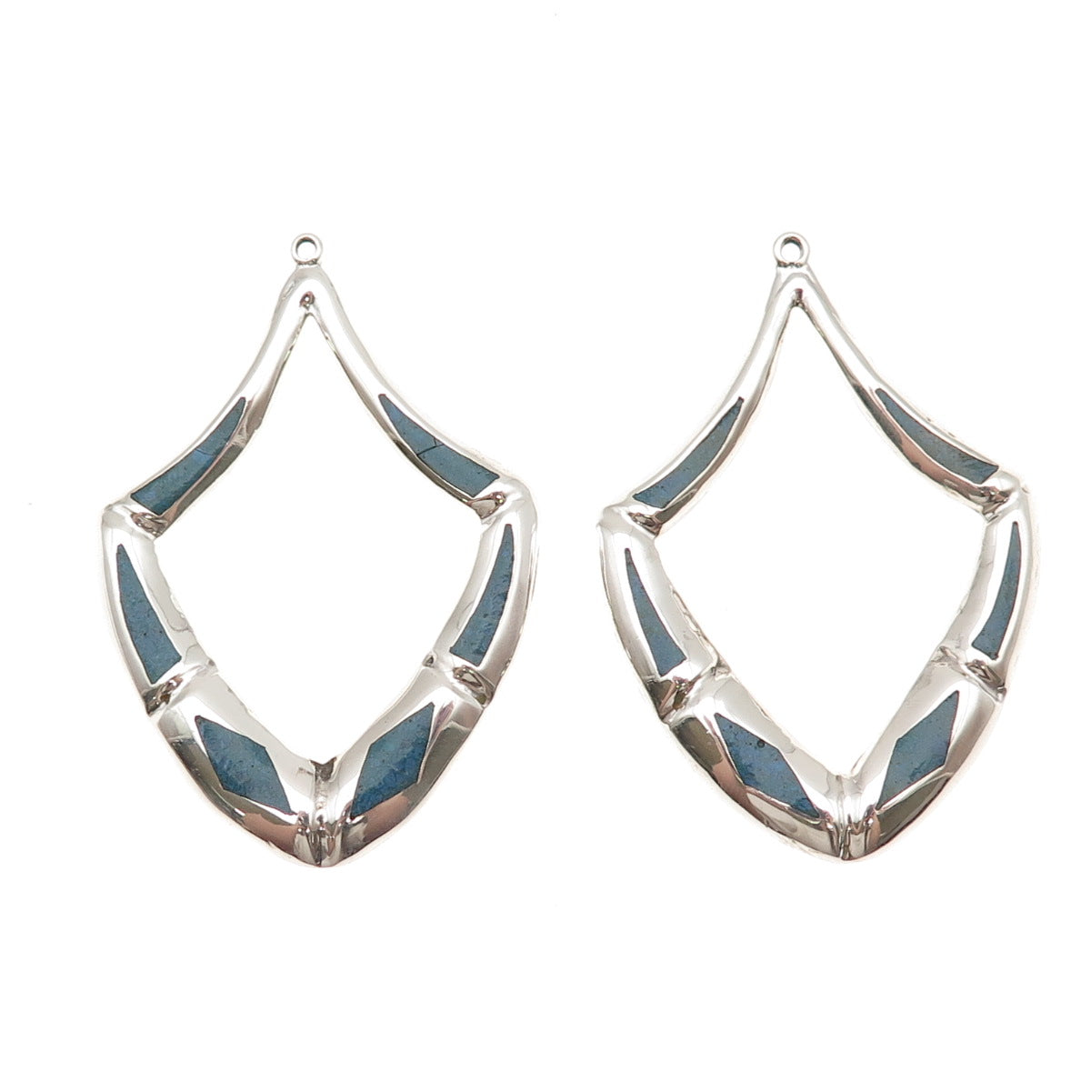 925 Sterling Silver Vintage Mexico Real Turquoise Modernist Jacket Earrings