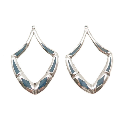 925 Sterling Silver Vintage Mexico Real Turquoise Modernist Jacket Earrings