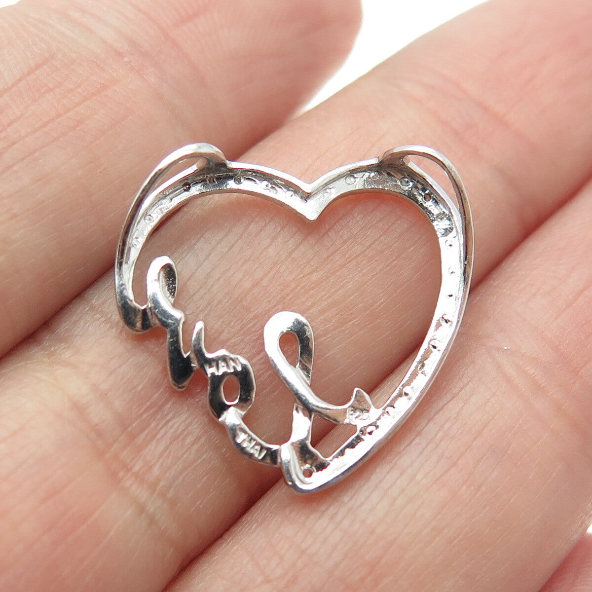 HAN 925 Sterling Silver Real Diamond Accent "Love" Heart Centerpiece Pendant