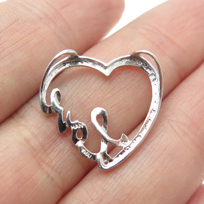 HAN 925 Sterling Silver Real Diamond Accent "Love" Heart Centerpiece Pendant