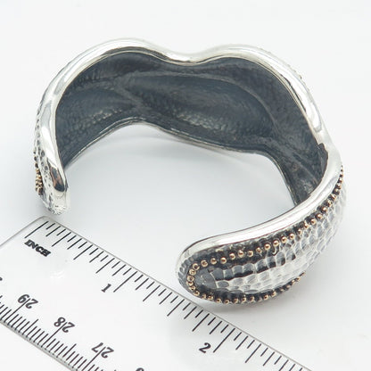 925 Sterling Silver 2-Tone Vintage Haggai Hammered Adjustable Cuff Bracelet 7"