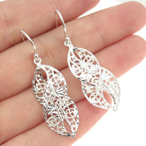 925 Sterling Silver Vintage Floral Infinity Dangling Earrings