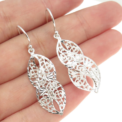 925 Sterling Silver Vintage Floral Infinity Dangling Earrings