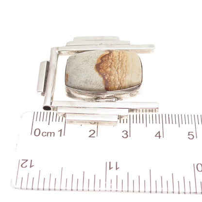 925 Sterling Silver Vintage Real Picture Jasper Modernist Slide Pendant