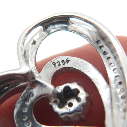 925 Sterling Silver Real White Diamond Open Double Heart Slide Pendant