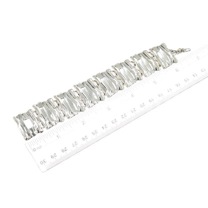 HAGIT GORALI 925 Sterling Silver Vintage Israel Modernist Panel Link Bracelet 6"