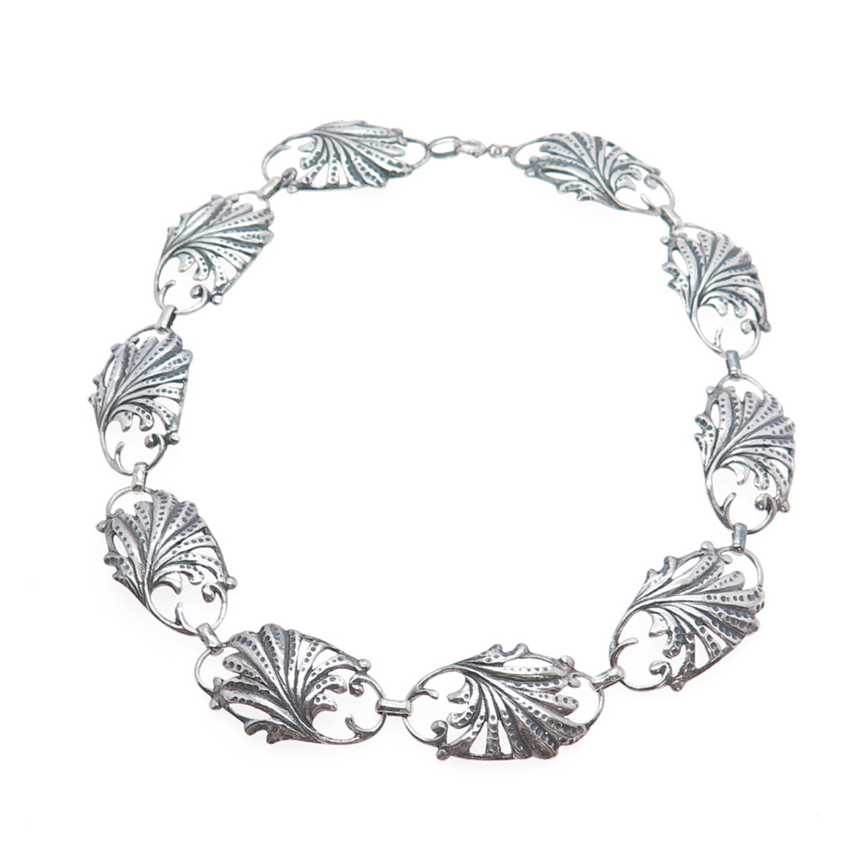 925 Sterling Silver Antique Art Deco Oxidized Floral Choker Necklace 14"