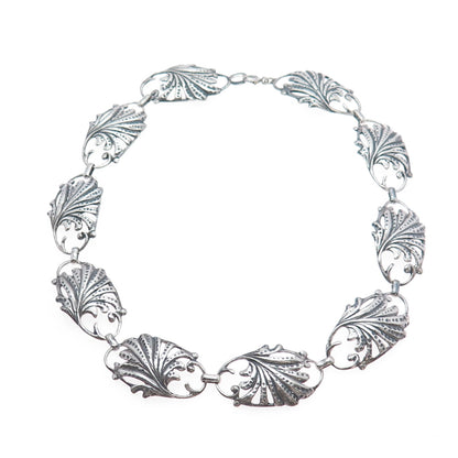 925 Sterling Silver Antique Art Deco Oxidized Floral Choker Necklace 14"