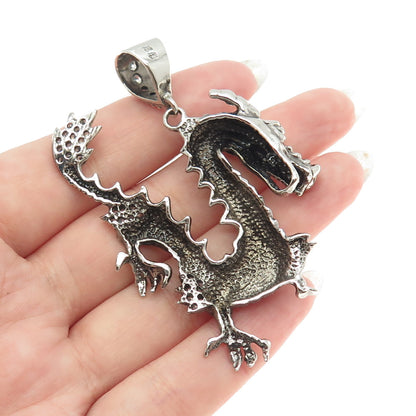 925 Sterling Silver Vintage Round-Cut C Z Chinese Royal Dragon Pendant