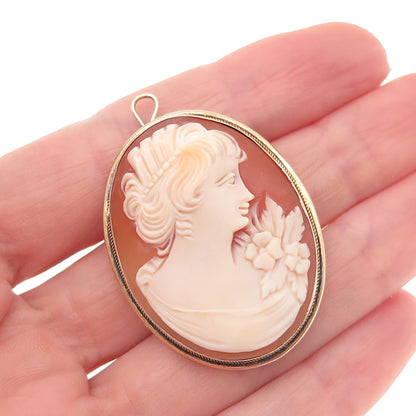 800 Silver Gold Plated Antique Art Deco Real MOP Lady Cameo Pin Brooch / Pendant