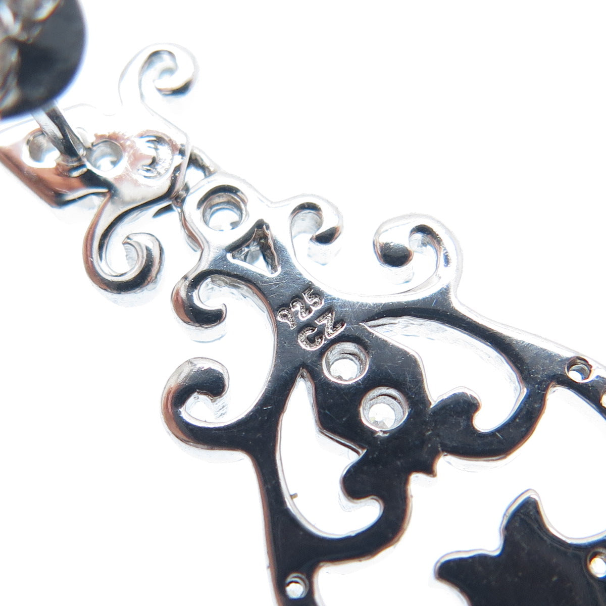 925 Sterling Silver Black Rhodium Round-Cut C Z Chandelier Dangle Earrings