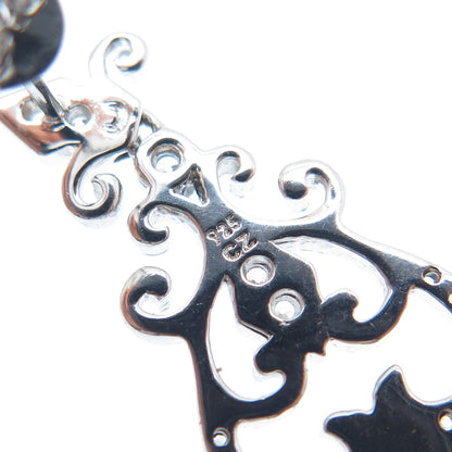 925 Sterling Silver Black Rhodium Round-Cut C Z Chandelier Dangle Earrings