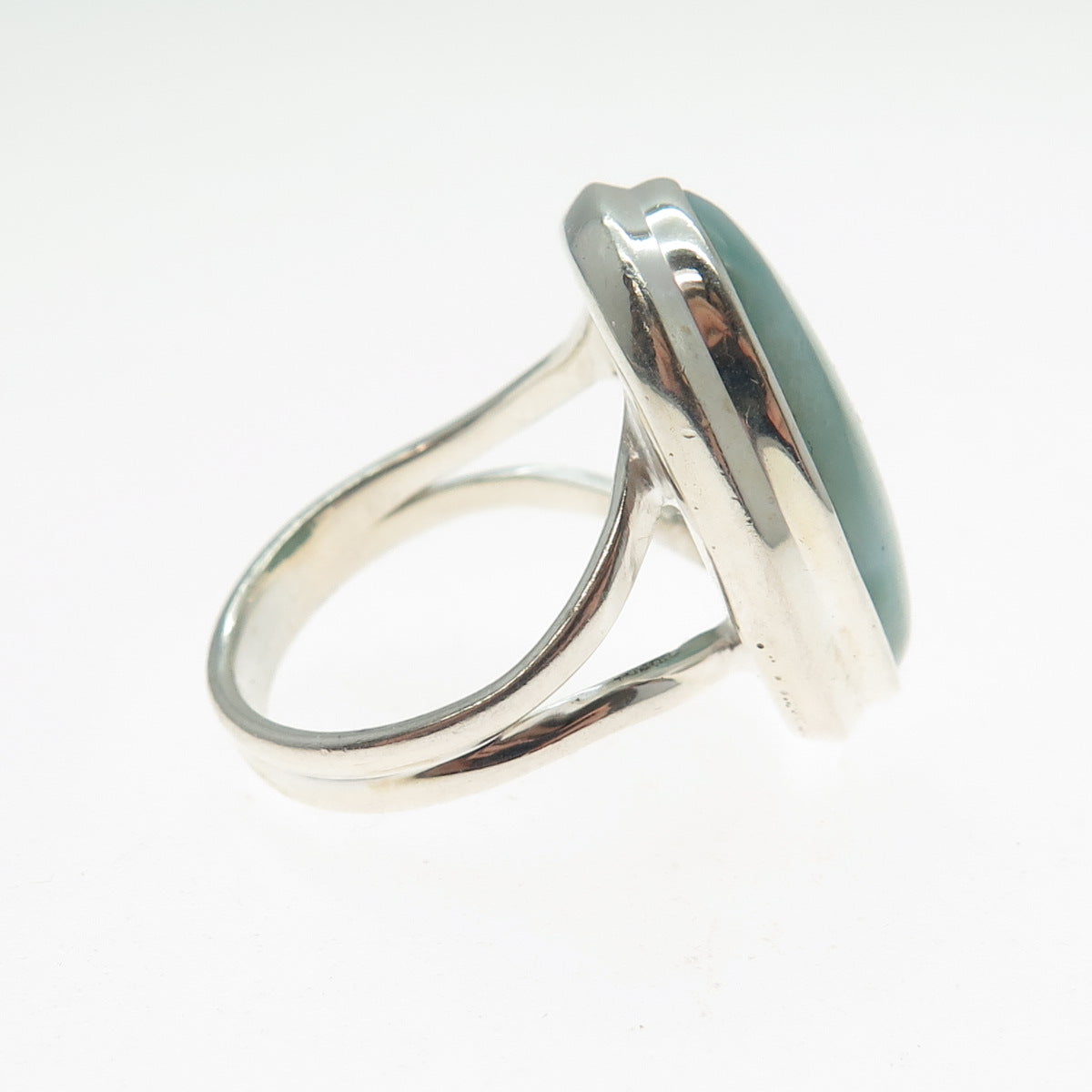 925 Sterling Silver Vintage Real Cabochon Larimar Modernist Ring Size 7.25