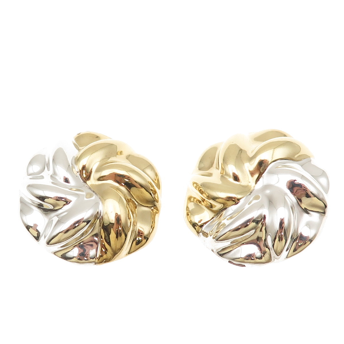925 Sterling Silver 2-Tone Vintage Mexico Modernist Floral Clip On Earrings