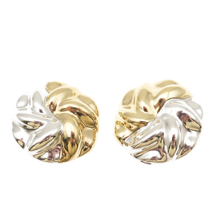 925 Sterling Silver 2-Tone Vintage Mexico Modernist Floral Clip On Earrings