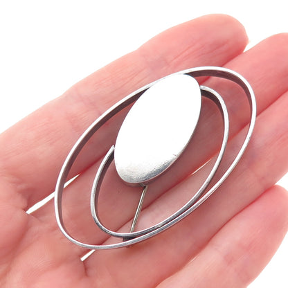 925 Sterling Silver Vintage Artisan Modernist Multi-Circle Oxidized Pin Brooch
