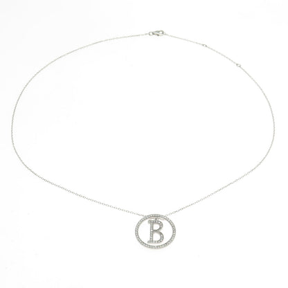 925 Sterling Silver Pave C Z Letter "B" Initial Cable Chain Necklace 16-18"