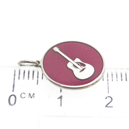 TOKEMOTI 925 Sterling Silver Enamel Guitar Minimalist Round Tag Charm Pendant