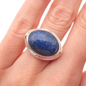 925 Sterling Silver Vintage Real Lapis Modernist Oxidized Ring Size 6