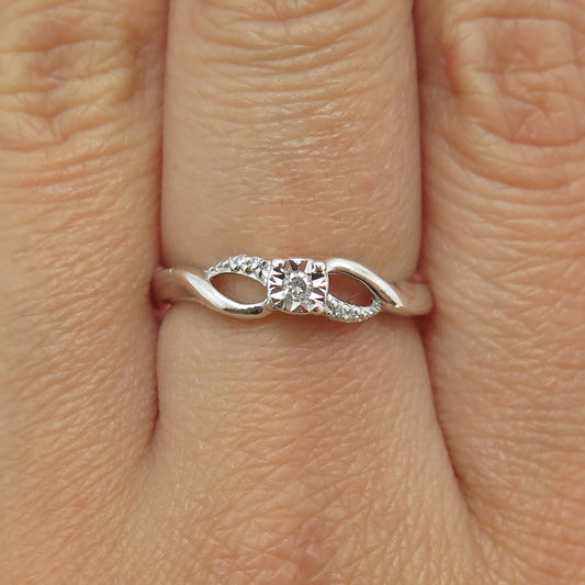 SUN 925 Sterling Silver Real Round-Cut Diamond Promise Ring Size 7