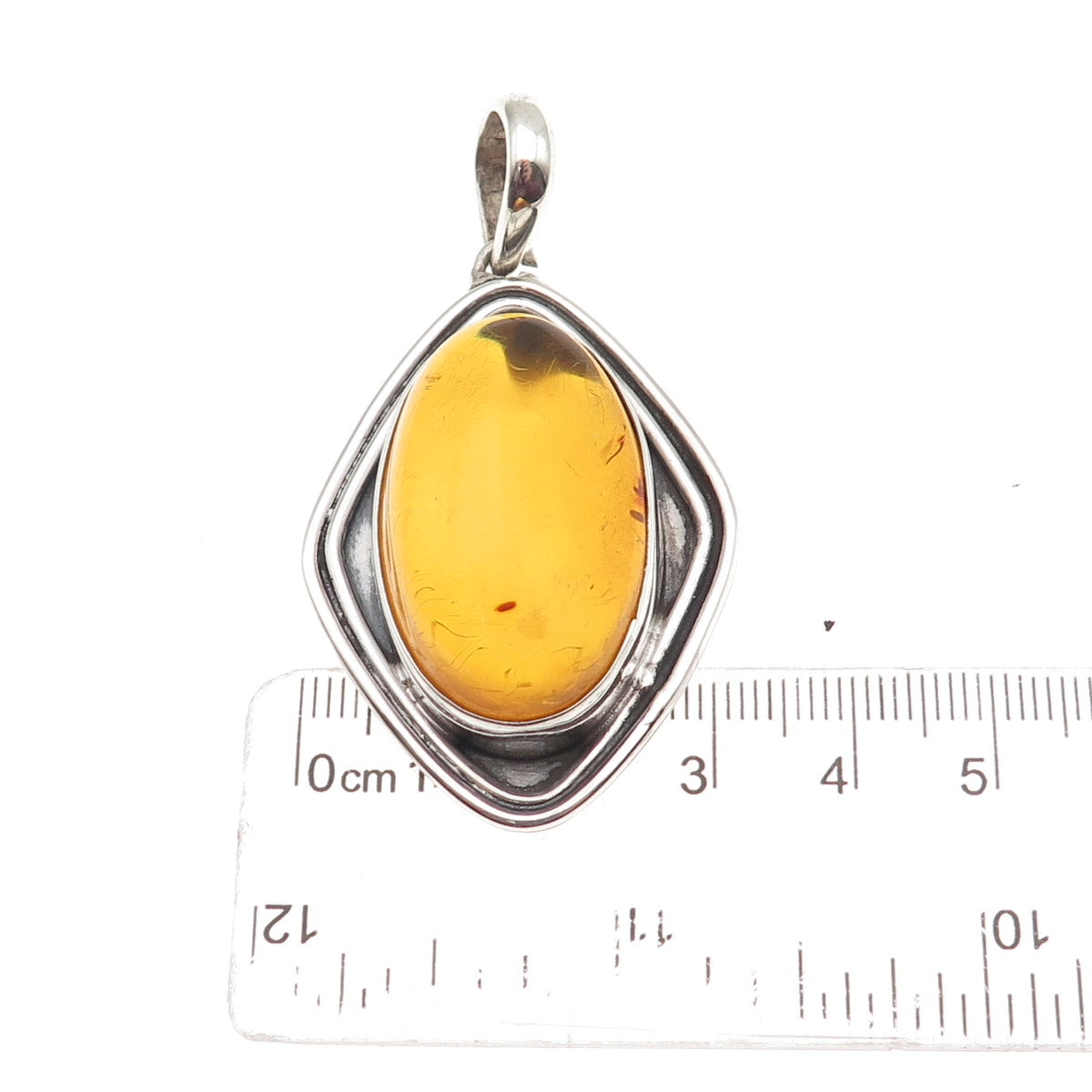 925 Sterling Silver Vintage Real Amber Modernist Oxidized Pendant