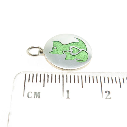 925 Sterling Silver Green Enamel Dog & Cat Friendship Minimalist Charm Pendant