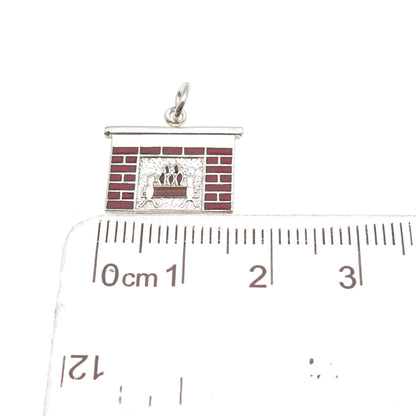 Danecraft Sterling Silver Antique Art Deco Enamel Fireplace Mini Charm Pendant