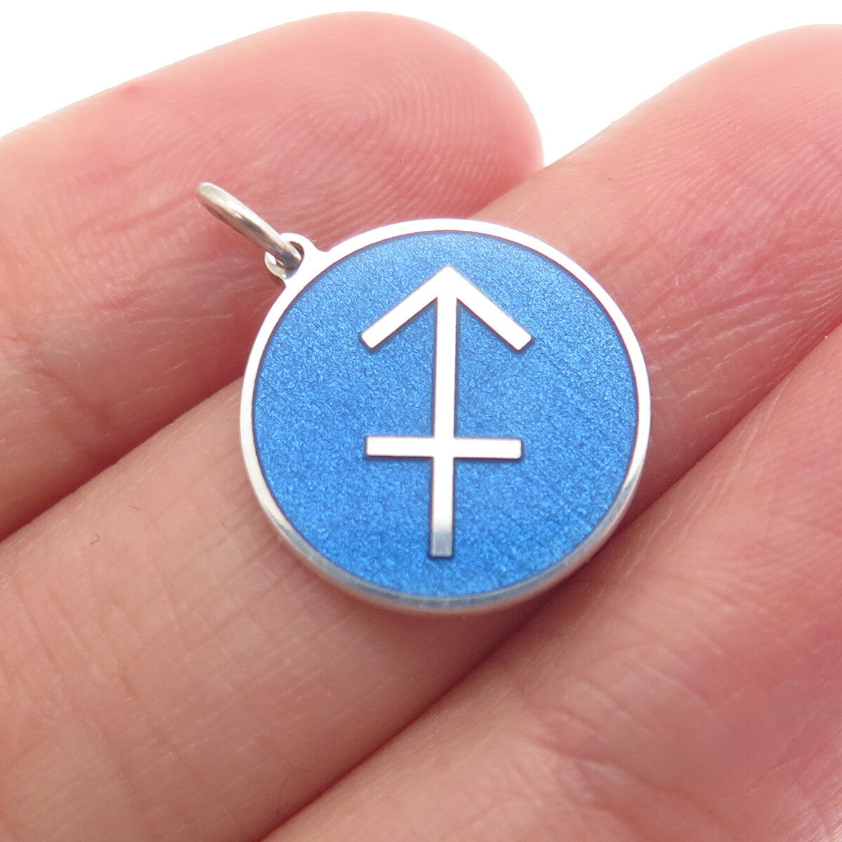 925 Sterling Silver Blue Enamel Sagittarius Zodiac Sign Minimalist Charm Pendant