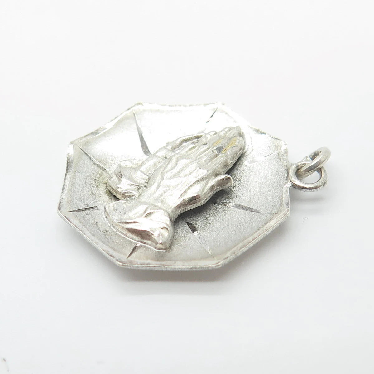 925 Sterling Silver Vintage Catamore Hands in Prayer Charm Pendant