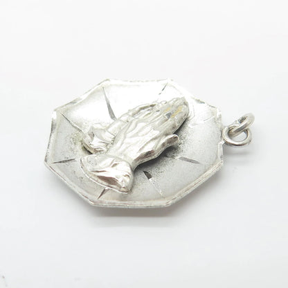 925 Sterling Silver Vintage Catamore Hands in Prayer Charm Pendant