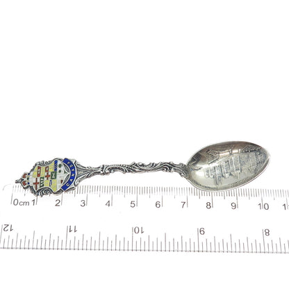 925 Sterling Silver Antique 1901 RD Canada Enamel Parliament Hill Coffee Spoon
