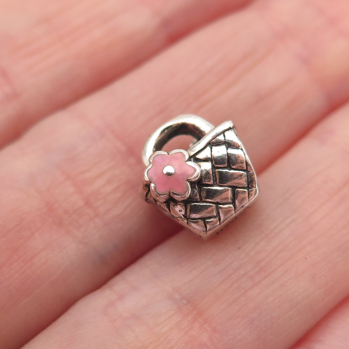 CHAMILIA 925 Sterling Silver Pink Enamel Beach Basket Slide Bead Charm