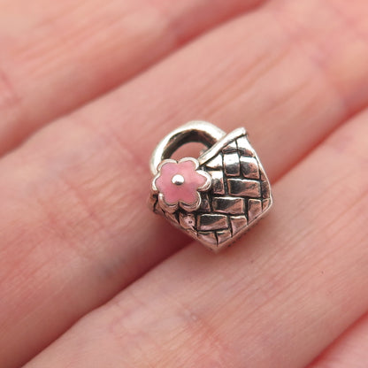 CHAMILIA 925 Sterling Silver Pink Enamel Beach Basket Slide Bead Charm